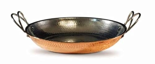 Sertodo 10 Inch Hand-Hammered Copper Paella Pan | Heavy-Gauge Pure Copper Frying Pan & Skillet | Artisan Cookware for Cooking & Serving – Alicante Style