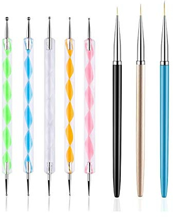 5PCS Dotting Pens with 3 PCS Nail Painting Brushes, Nail Art Design Tools
