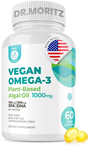 DR. MORITZ Vegan Omega-3 Softgels for Adults and Kids, Made from Algae Oil with DHA EPA, Small Algae Omega 3 Supplements, Vegan, 60 Count