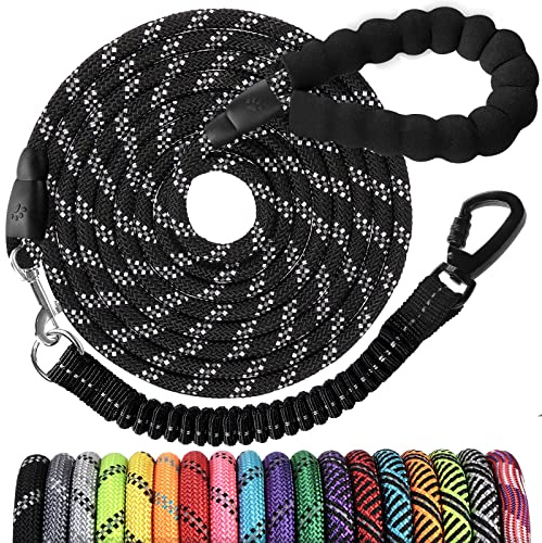 Long Dog Leash 10 FT: Heavy Duty Rope Leashes for Dogs Training with Swivel Lockable Hook Reflective Threads Bungee and Padded Handle - Dog Lead for Large Small Medium Dogs Outside Walking Hiking