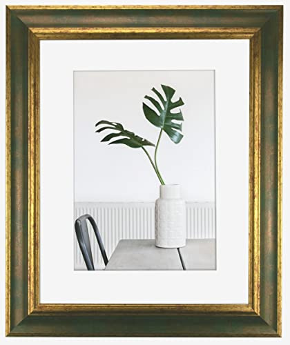 myposterframe Bilderrahmen Echtholz 23 x 31 cm Dysnomia – Edler Barockrahmen für Bilder, Photos & Gemälde – Hoch- & Querformat möglich – Grün Gold