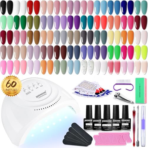 JODSONE Juego de Esmalte de Uñas de Gel de 60 Piezas con Base UV y Top Coat Mate, Herramientas Accesorias, Todas las Estaciones