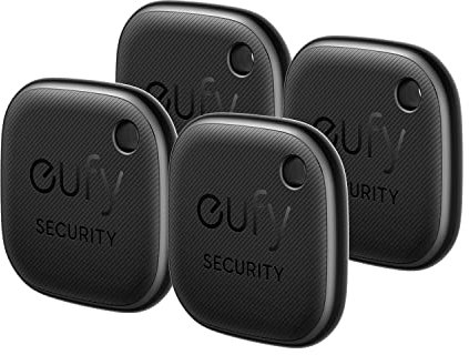eufy security SmartTrack Link (Schwarz, 4er-Pack) Schlüsselfinder, Kompatibel mit Apple Find My (iOS), Schlüsselfinder, Bluetooth-Tracker für Ohrhörer und Gepäck, Telefonfinder, wasserdicht.