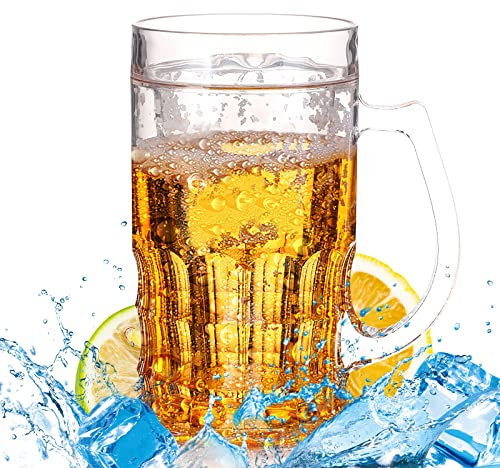 Hillylolly Jarra de Cerveza Congelador, Taza Congeladora, 450 ML Jarra de Cerveza Falsa, Vaso Cerveza Doble Pared, Plastico, Jarra para Mantener la Cerveza Fria, 15.5 cm (Cerveza)