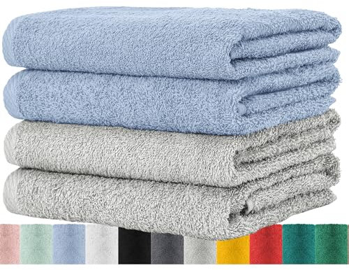 BaSaTex - Handtuch Set für Haushalt & Gäste 4er Pack - Frottee-Handtücher mit Aufhängeschlaufe aus weicher Baumwolle in 50x100cm - Waschtücher für Bad Öko-Tex Standard 100 zertifiziert - Grau Hellblau