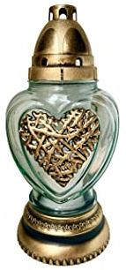 Cemetery Memorial Candle - Gravesite Remembrance Decoration - Unique Traditional Decorative White Glass Candle with Thorn Heart (H:10.25 inch x 5 inch) (1PACK)