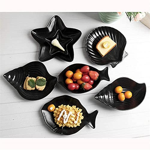 Set di stoviglie, set di posate in ceramica Set 7 pezzi Set di posate in ceramica serie marina/Stella marina a colori stile cartone animato/Conchiglia/Set di piatti di pesce Insalatiera