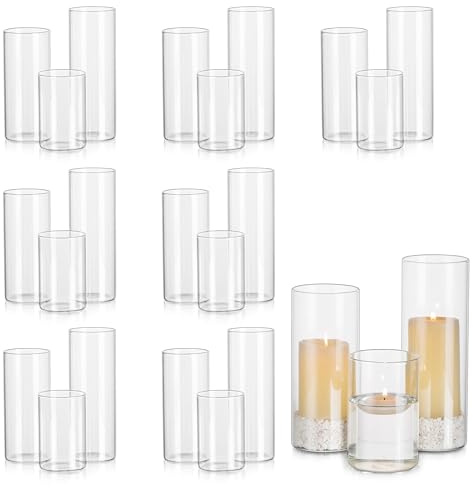 Glasseam Candle Stand Set, 24 Porte - Bougies Décoration Noël Halloween Vase en Verre, Porte - Bougies Dîner pour Le Centre De La Table, Porte - Bougies Ouragan Cylindrique pour Les Bougies Pilier