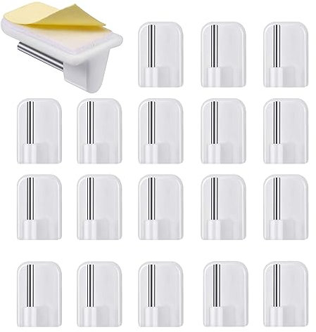 20Pcs Key Pendant Door Back Hook, Plastic Net Curtain Rod Self Adhesive Hooks, White for Pole Support in Bathroom Bedroom Kitchen
