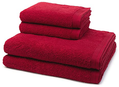 Möve - 4 teiliges Frottier-Set - Superwuschel (2 X Handtuch 2 X Duschtuch im Set) - 520 g/m2 - Baumwolle - Walkfrottee - saugstark - weich und flauschig - Ruby