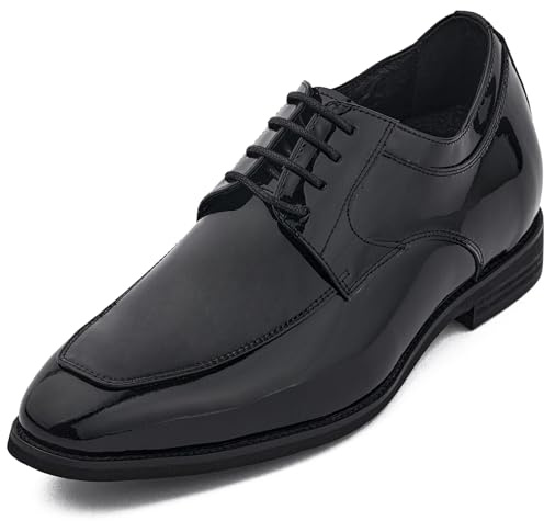 CALTO Zapatos Invisibles para Hombre con Aumento de Altura - Zapatos Oxford de Vestir Formales de Charol - 2.8 Pulgadas más Altos, Negro, 9