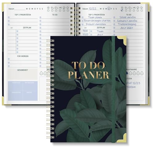 BIROYAL Tagesplaner undatiert A5 | 120-Tage To Do Planer für Aufgaben & Notizen | To Do Listen Block | Tages- & Wochenplaner Spiralblock Hardcover | Perfekt für Büro & Schule | Tintenwäsche