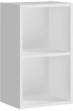 Panana 2-6 Tier Cube Bookcase, Wooden Book Shelving Freestanding Storage Unit Open Shelf For Home Office Display (White, 2 Tier)