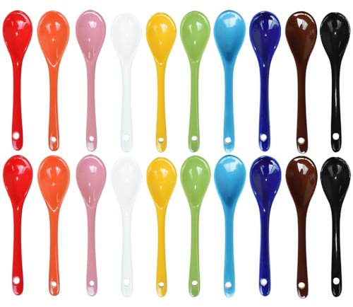 Pirhosigma 2 juegos de cucharas de huevo de porcelana de 10 colores, cucharas de cerámica de 5 pulgadas, café, postre, yogur, té, té lechoso