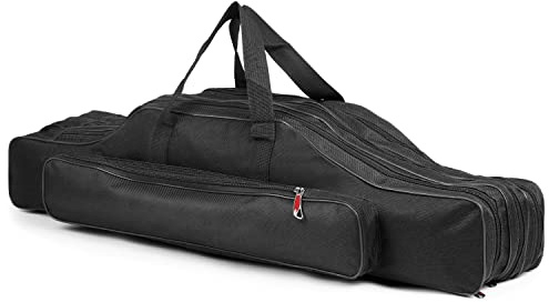 ERYUE Bolsa de caña de Pescar de 3 Capas,Estuche de Transporte para caña de Pescar Plegable portátil,Estuche para Almacenamiento de Aparejos de Carrete de Pesca,Bolsa de caña de Pescar