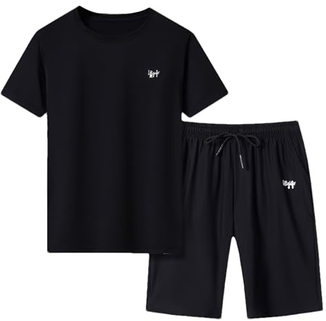 amropi Ragazzi Sportivi Tuta Maglietta Maniche Corte e Pantaloncini Completo Estate Abbigliamento Set Nero, 10-11 Anni