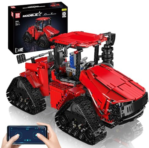Mould King 18020 Technology Remote Control Tractor Building Blocks Kit, MOC Electric Quadtrac 600 Tracked, Heavy Construction Vehicle Clamp Blocks Set (1698 PCS)