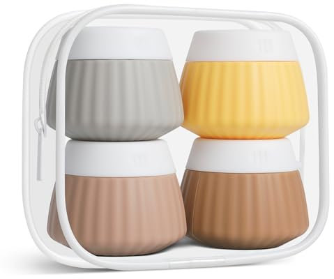 AiQInu 4 Pezzi Contenitori Cosmetici da Viaggio, 40 ml Barattoli in Silicone con Bustina Trasparente, 4 Cucchiai di Crema e 1 Adesivo, Vasetti Cosmetici Ricaricabili con Coperchi per Casa All'aperto