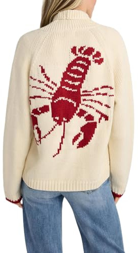 Caziffer Women Lobster Knit Sweater Cardigan Y2K Long Sleeve Button Down Vintage Lightweight Knitwear Cardigans
