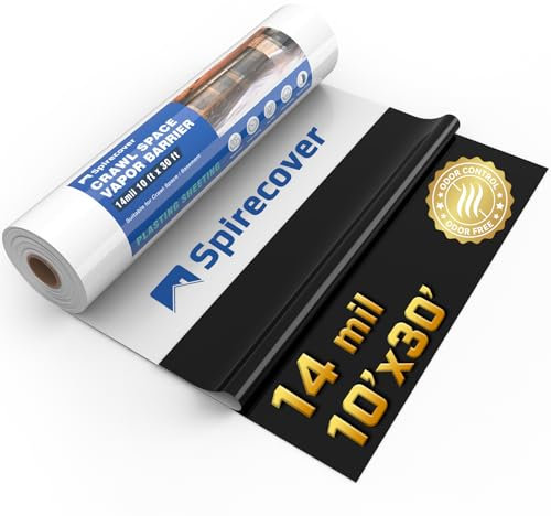Spirecover Barriera al vapore spaziale strisciante, Barriera al vapore da 14 mil, 10'x30', copertura barriera al vapore per incapsulamento di Crawlspace, fogli di plastica spessa, pellicola Panda in