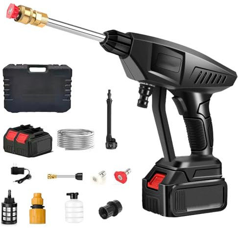 Limpiador de Alta Presión Sin Cable, 21V 300W Hidrolimpiadora de Batería Móvil, Limpiador de Alta Presión Sin Cable con Boquilla Multifuncional 6 en 1, para Coche, Suelo, Valla, Pavimento