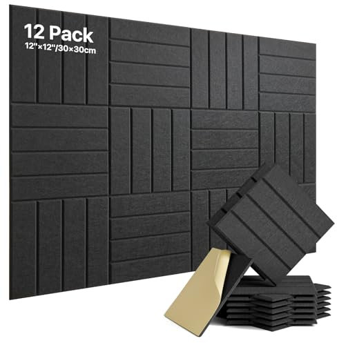 Soundsbay 12 paneles acústicos autoadhesivos, paneles acústicos de poliéster para aislamiento acústico, 30 × 30 × 0,9 cm, absorción acústica para un tratamiento acústico eficaz y un elegante diseño de