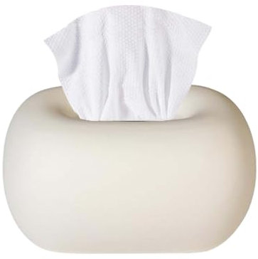 Dispensador de pañuelos cosméticos de cerámica blanca para sala de estar y baño, contenedor decorativo de pañuelos y organizador de papel facial