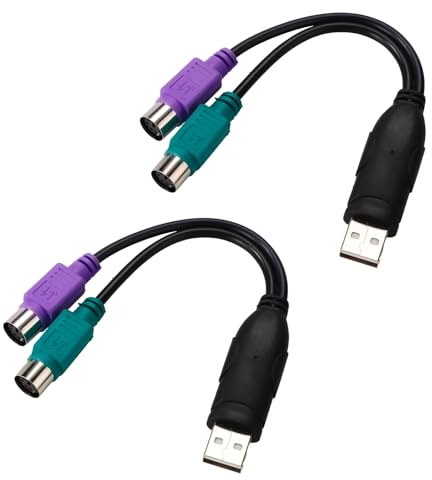 BTFO 2pcs PS2 to USB Adapter, 7.44in in Length PS/2 Keyboard & Mouse to USB Converter Adapter Cable Accessories (Purple & Green Ports)
