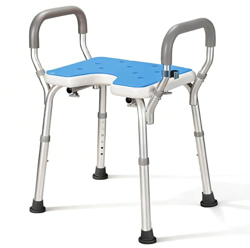 Höhenverstellbarer Duschhocker mit U-Sitz & Duschkopf-Halterung - 6-Stufen Badewannenhocker (38-67cm) aus Aluminium, rutschfest für Senioren und barrierefreies Baden