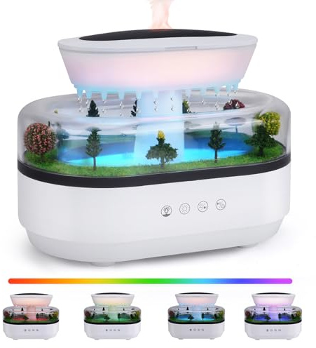 Diffuseur d'Aromathérapie, 250ML Humidificateur d'air à Effet Gouttes de Pluie avec Micro-Paysages, Lumières LED 7 Couleurs et Bruit Blanc, pour Chambres à Coucher et Chambres d'enfants