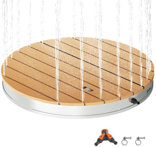 Outsunny Doccia da Giardino Portatile, Doccia da Esterno con Altezza Regolabile a 4 m con Getti d'Acqua Regolabili, Resistente ai Raggi UV e al Gelo, per Sauna, Campeggio, Ø70.5 cm, Effetto Legno