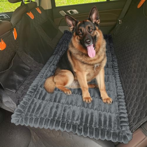 GKXLH Hundbilsätesskydd för baksäte – mjuk baksäte, husdjurssäng, halkfri resa hundbädd matta för bil baksäte, tjock hundsätesskydd för kärlekssoffor (manchester mörkgrå, 63 x 138 cm)