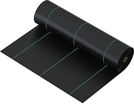CRMCC 1m x 50m Heavy Duty Weed Control Membrane Fabric, Black Polypropylene (PP) Ground Cover, Garden Landscaping Fabric