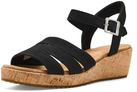 TOMS Women's Julia Wedge Sandal, Black Slubby Woven, 7 UK
