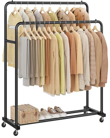 SONGMICS Stand Appendiabiti con Ruote, Attaccapanni, 2 Ruote con Freno, Camera da Letto, Portata fino a 90 kg, 46,5 x 110 x 155,5 cm, Nero Inchiostro HSR017BH01
