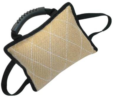 ERINGOGO Jute Bite Pillow with Slip Rubber Handles Linen Dog Bite Tug for Puppies and Adult Dogs Training Ring Sport and Tug of War Interactive Pet
