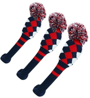 lopituwe Unique Pom-pom Golf Wood Club Head Cover Set For Men Women Golfers Gift Premium Pom Head Cover 460cc Fairway Wood Protector Soft Golf Club Headcover Gift Men, Lozenge