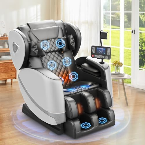 2025 Upgrade Massage Chair, Full Body Massage Chair with 10 Fix Points, Heat, Foot Roller, Auto Modes, Bluetooth Speaker, Touch Screen Controller, Zero Gravity Home Office