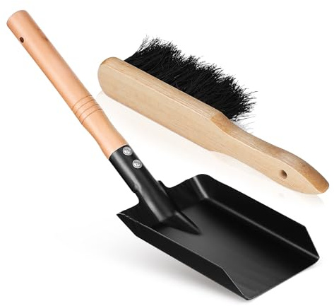 WESIEVYA Ensemble Pelle à Charbon et Balayette pour Cheminée, Outils Métalliques Compacts Adaptés aux Petits Pots et Foyers, Kit Entretien Jardin et Poêle
