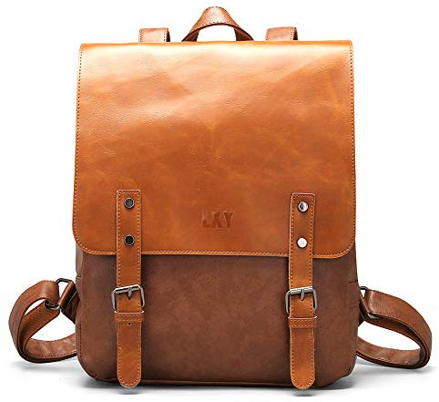 LXY Vegan Leather Backpack Vintage Laptop Bookbag for Women Men - Brown - One Size…