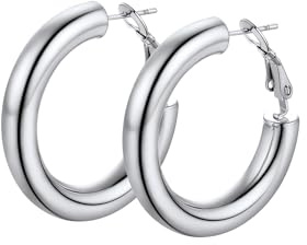 PROSTEEL Boucle d'Oreille Créole Femme 20mm/30mm/40mm/60mm/80mm, Anneaux d'Oreilles Epais en Acier Inoxydable/Plaqué Or/Noir, 90s' Style Hoop Earrings