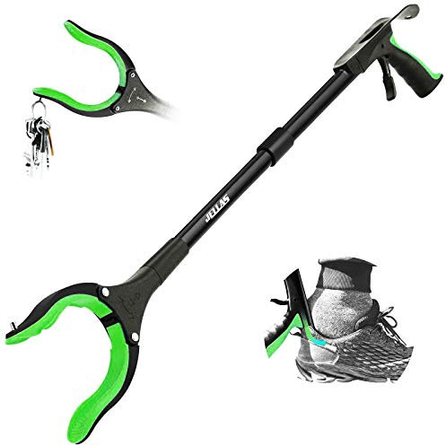 Jellas Outils de Ramassage, Bras Incliné de 0°-180°, Tête Rotative à 360°, Griffe Pliable de 81 cm avec Embouts Magnétiques pour Le Ramassage des Déchets, Ramasse-litière, Extension du Bras (Vert)