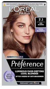 Preference 7.1 Ash Blonde: Long-lasting, luminous permanent hair colour. Experience radiant, salon-inspired results with this cool ash blonde shade, for brilliant colour and lasting beauty.