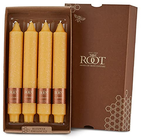 Root Candles Unscented Dinner Candles Premium Beeswax Blend Boxed Candle Set, 9-Inch, Butterscotch, 4-Count