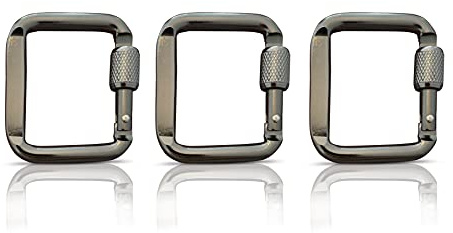 Holesto® Set di 3 moschettoni quadrati - Mini moschettoni - Portachiavi - Moschettone a vite - Moschettone nero piccolo - Moschettone Alluminio (Grigio 5 x 4,5 cm)