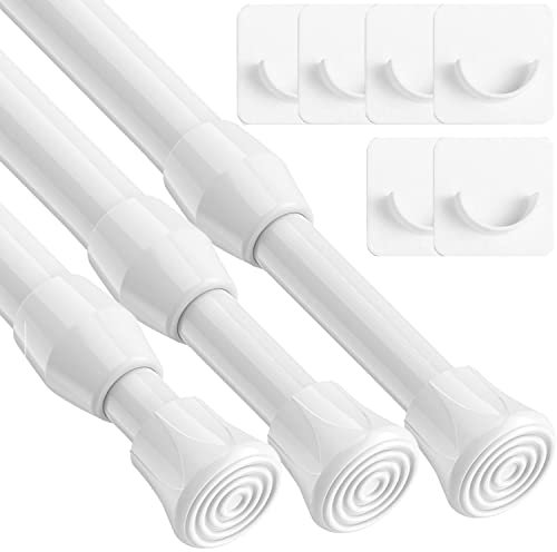 3PCS Net Curtain Rod Extendable Easy Use Spring Loaded Tension Rod with 6PCS Holder for Cupboards,DIY Projects 18-27cm White(Diameter:13mm) (Please check if the length is suitable before purchasing!)