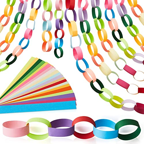 Nezyo 240 Sheets Bright Paper Chain Strips Construction Paper About 46 Feet in Total Length 1 x 8 Inch Assorted Colors DIY with 1 Roll Double Sided Tape(Bright Colors)