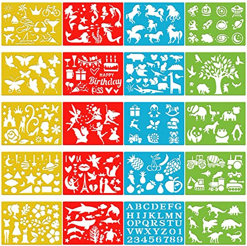 Qpout 20 plantillas de dibujo a color para niños, más de 300 patrones animales unicornio dinosaurio pintura plantilla para colorear para fiesta de cumpleaños herramienta de pintura preescolar