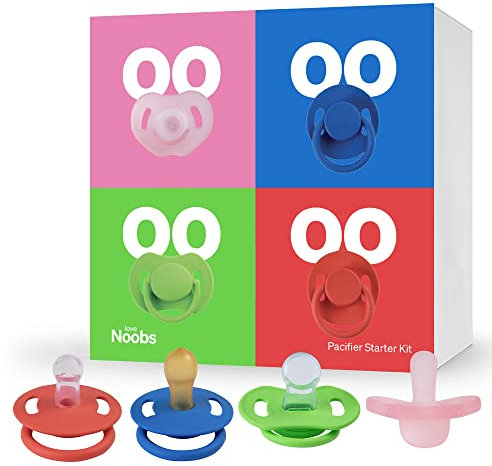 Schnuller 0-6 Monate von LoveNoobs, 4 Packung, Baby Schnuller Starter-Kit, Naturalschnuller, Orthodontischer
