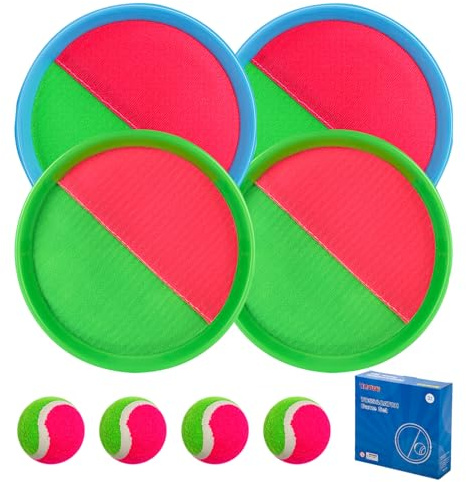 Mxiutery Toss and Catch Game Set,Ball Catch Set, Outdoor Beach Games for Playground Balls Summer Toy for Ages 4-8, Outside for Kids Boys Girl 4 Mitts & 4 Balls